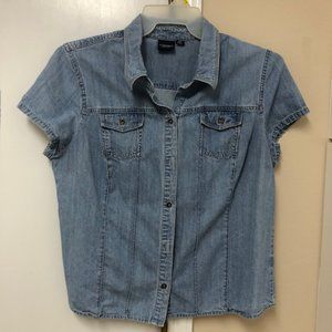 Womens short sleeve denim button up top